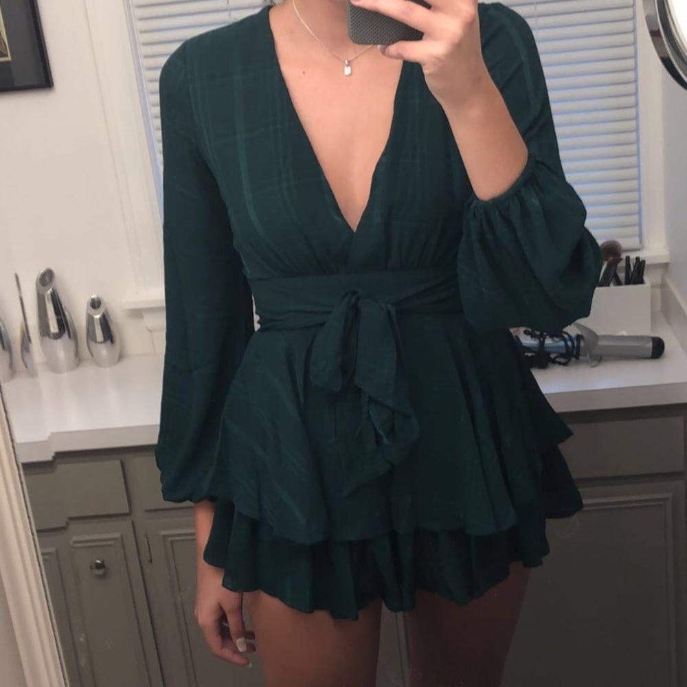 Green, plaid, wrap romper!